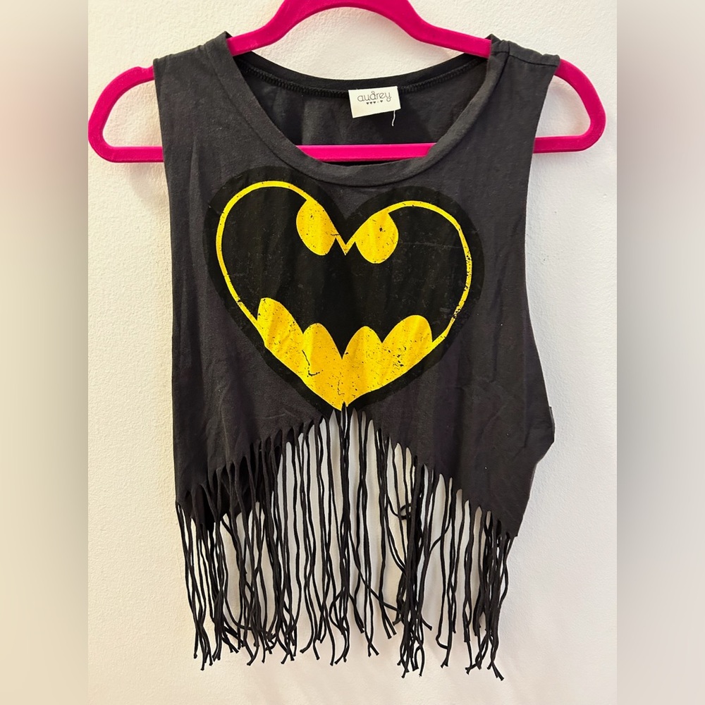 Gray Batman Fringe Crop Top OSFA